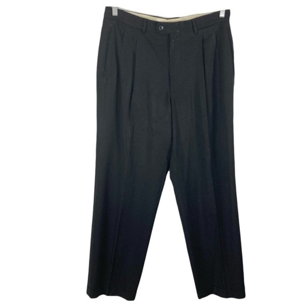 SALVATORE FERRAGAMO Dress Pants Slacks W35” ITALY Black Pleated Cuffed Tailored
